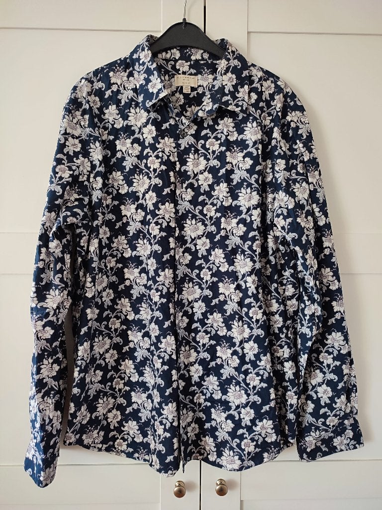 Ralph Lauren Club Monaco blouse bloemenmotief XL slim fit, Blauw, Ralph Lauren Club Monaco, Ophalen of Verzenden, Gedragen