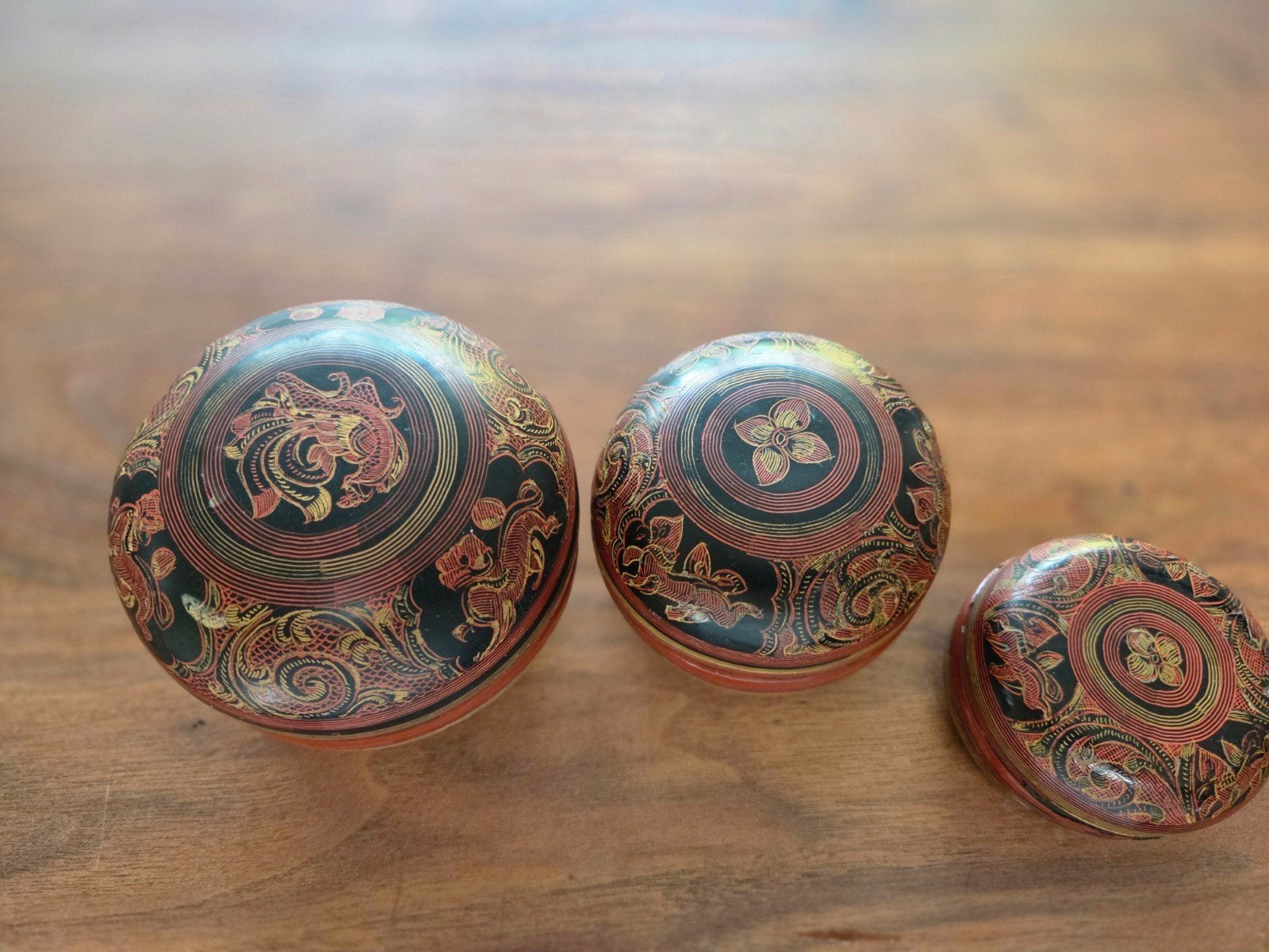 Set van 3 handgeschilderde lakdozen, Antiek en Kunst, Ophalen of Verzenden