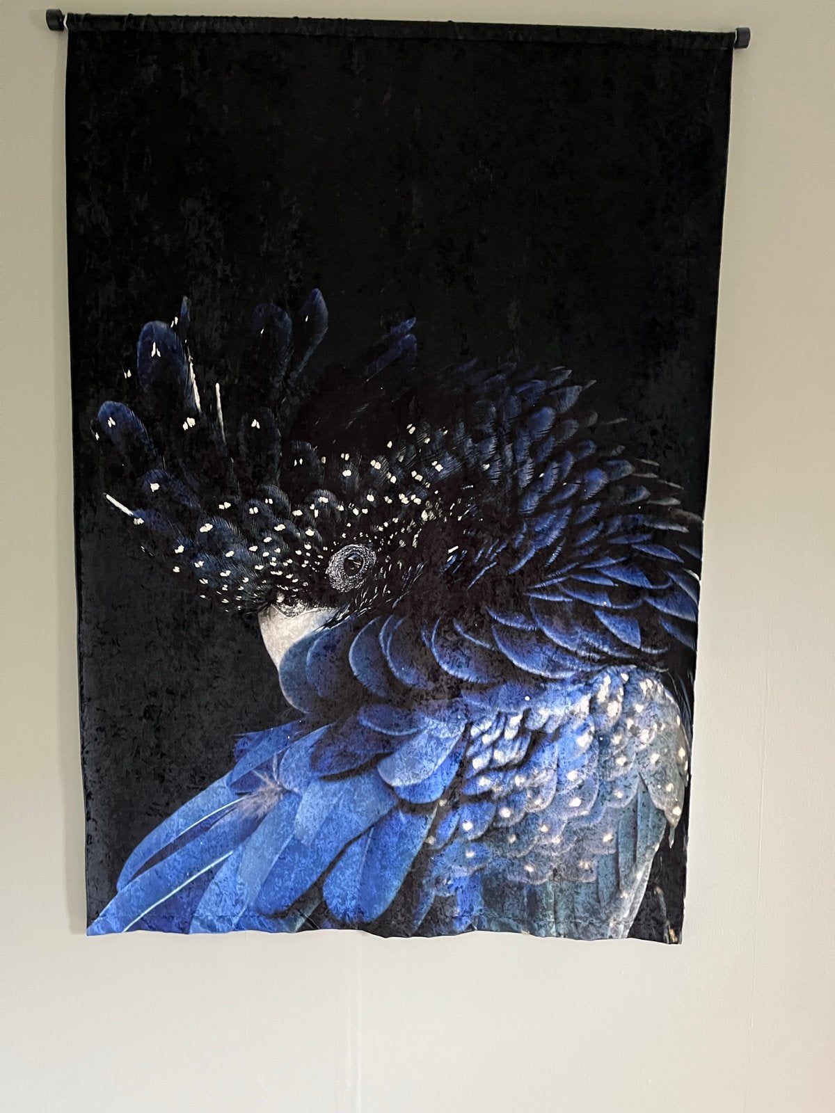 Wandkleed met blauwe kaketoe - Modern en stijlvol, Ophalen, Zo goed als nieuw, Met ophangsysteem, Blauw
