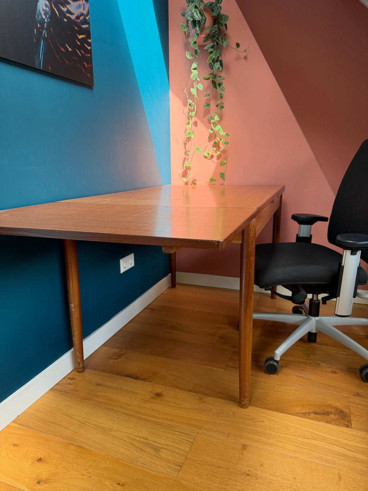 Vintage Teak Eettafel/Bureau met Uitschuifbladen, Ophalen