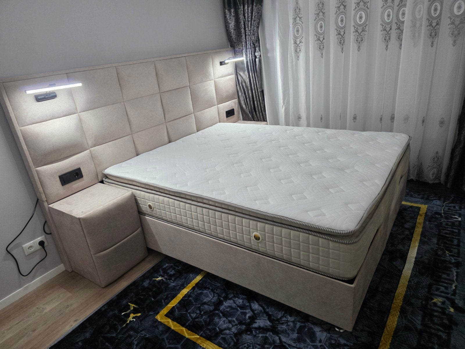 Boxspring met Opbergruimte,, 90 cm, Eenpersoons, Meerkleurig, Nieuw