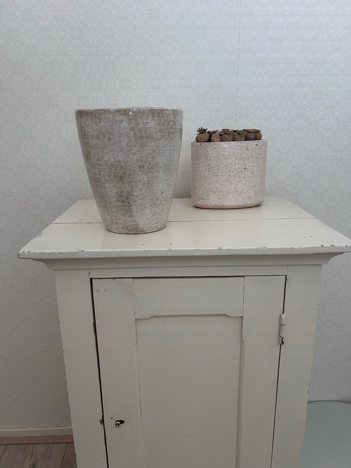 Set van 2 decoratieve potten, craquelé look, Ophalen, Gebruikt, Overige kleuren, 50 tot 75 cm