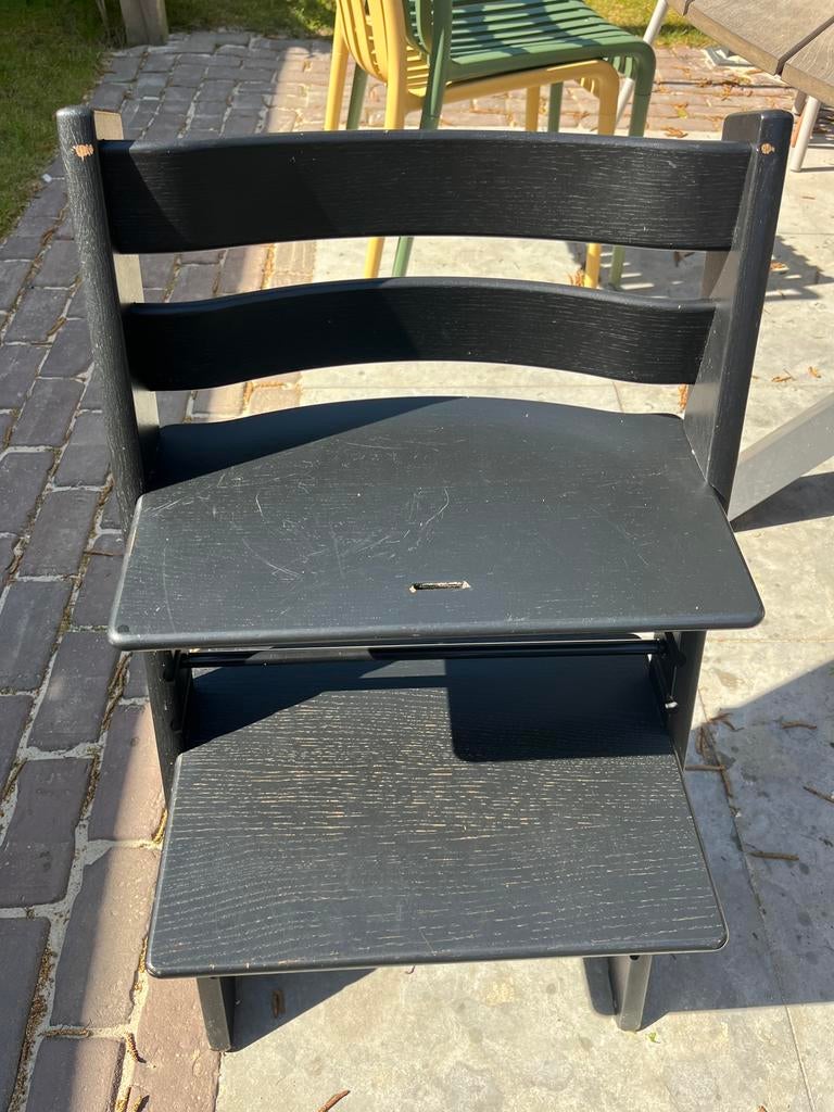 Stokke Tripp trapp stoel beuken zwart met babyset, Ophalen, Gebruikt, Meegroeistoel, Afneembaar eetblad