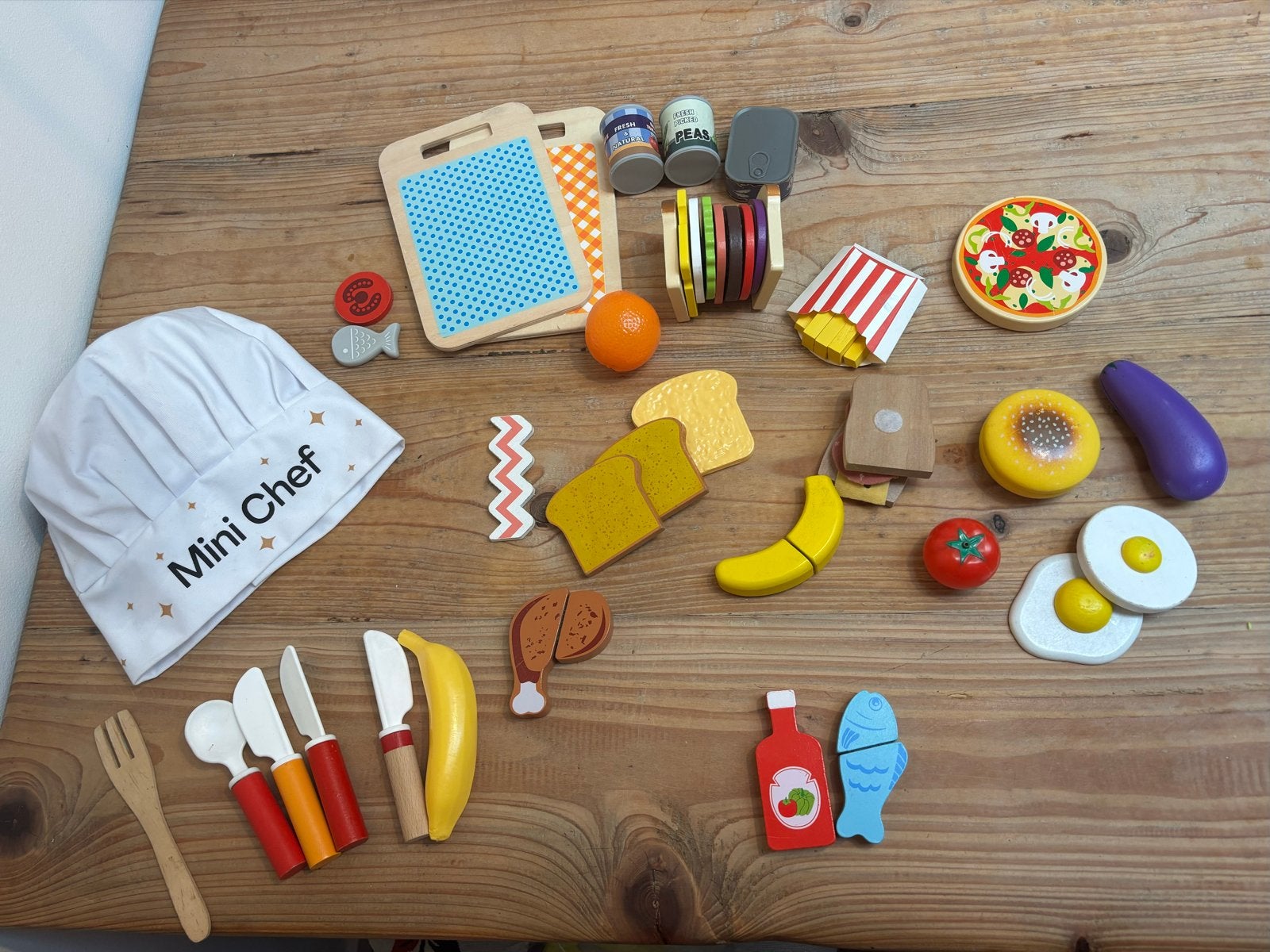 Houten speelgoedkeuken set met koksmuts, Kinderen en Baby's, Ophalen of Verzenden, Gebruikt, Speelkeuken-accessoire