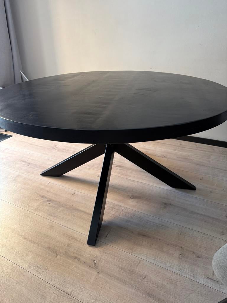 Ronde mangohouten eettafel 150 cm - Industrieel design, 100 tot 150 cm, Rond, Ophalen of Verzenden, Zo goed als nieuw
