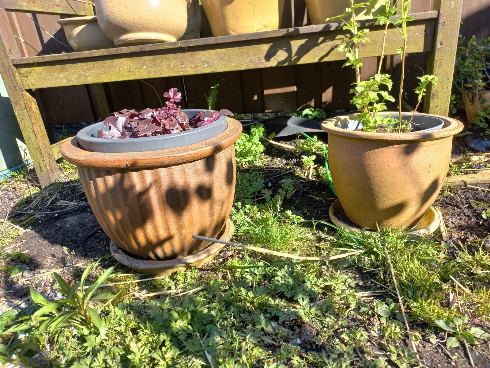 Beige /bruin geglazuurde buiten potten, Tuin en Terras, Ophalen, Rond, Steen, Minder dan 30 cm