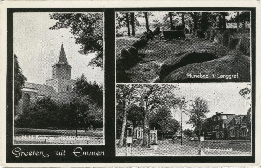 Emmen 3 luik Groeten uit, Verzenden, 1940 tot 1960, Gelopen, Drenthe