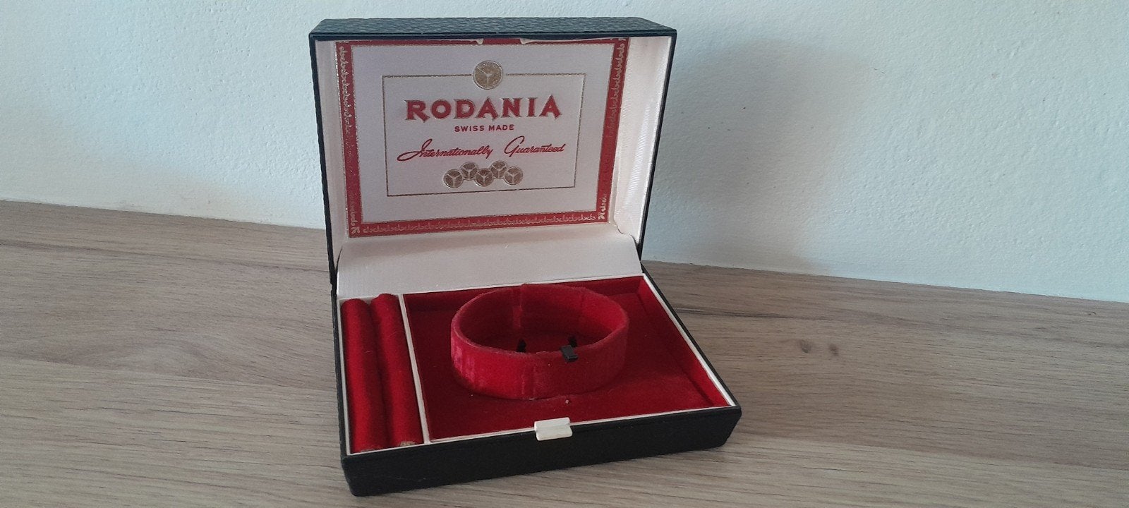 Rodania horlogedoos zwart, Gebruikt, Rodania,  Swiss, Rodania, Ophalen of Verzenden