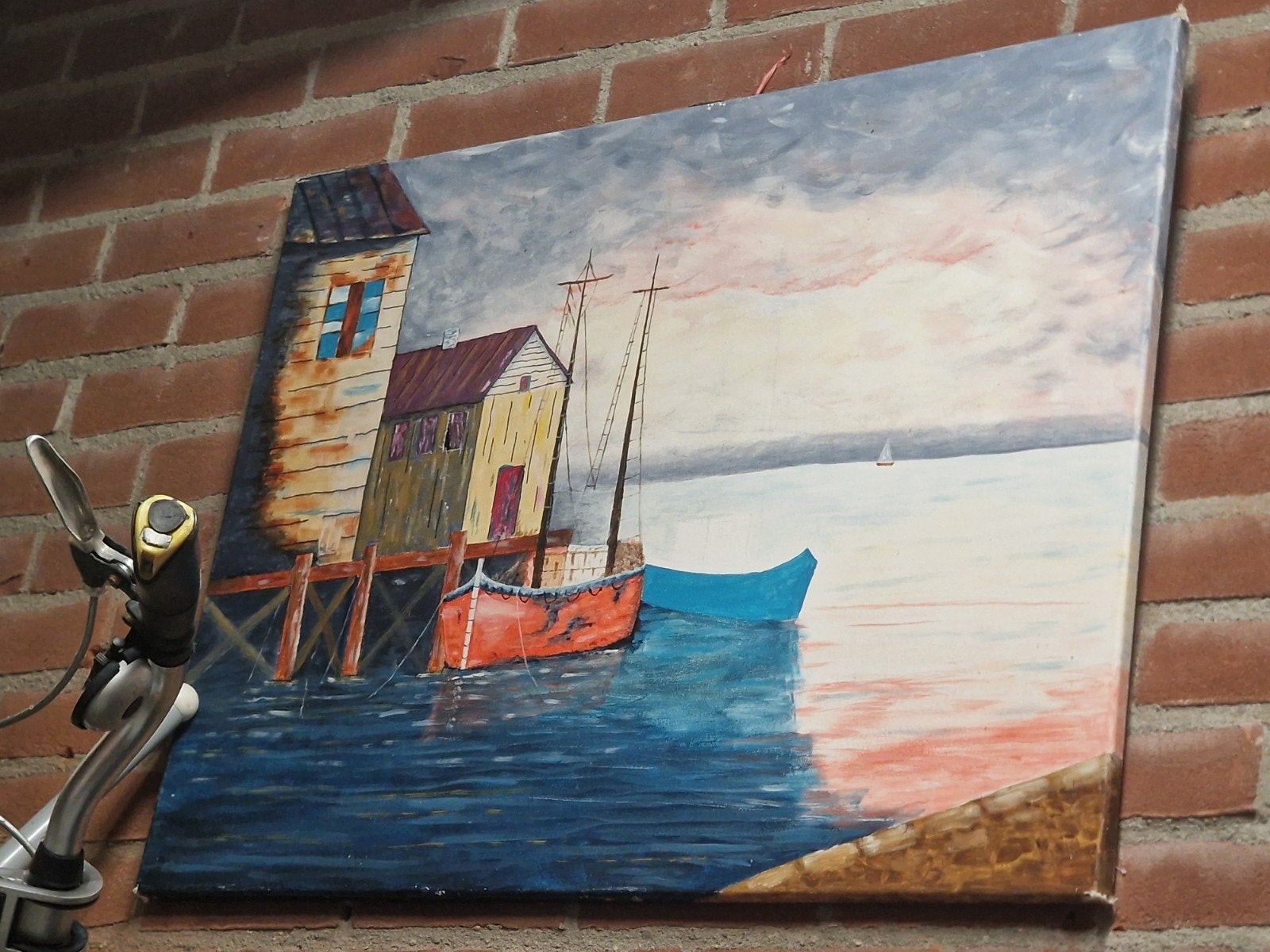 Handgetekend schilderij, Antiek en Kunst, Ophalen, Maritiem / water, Doek, Realistisch