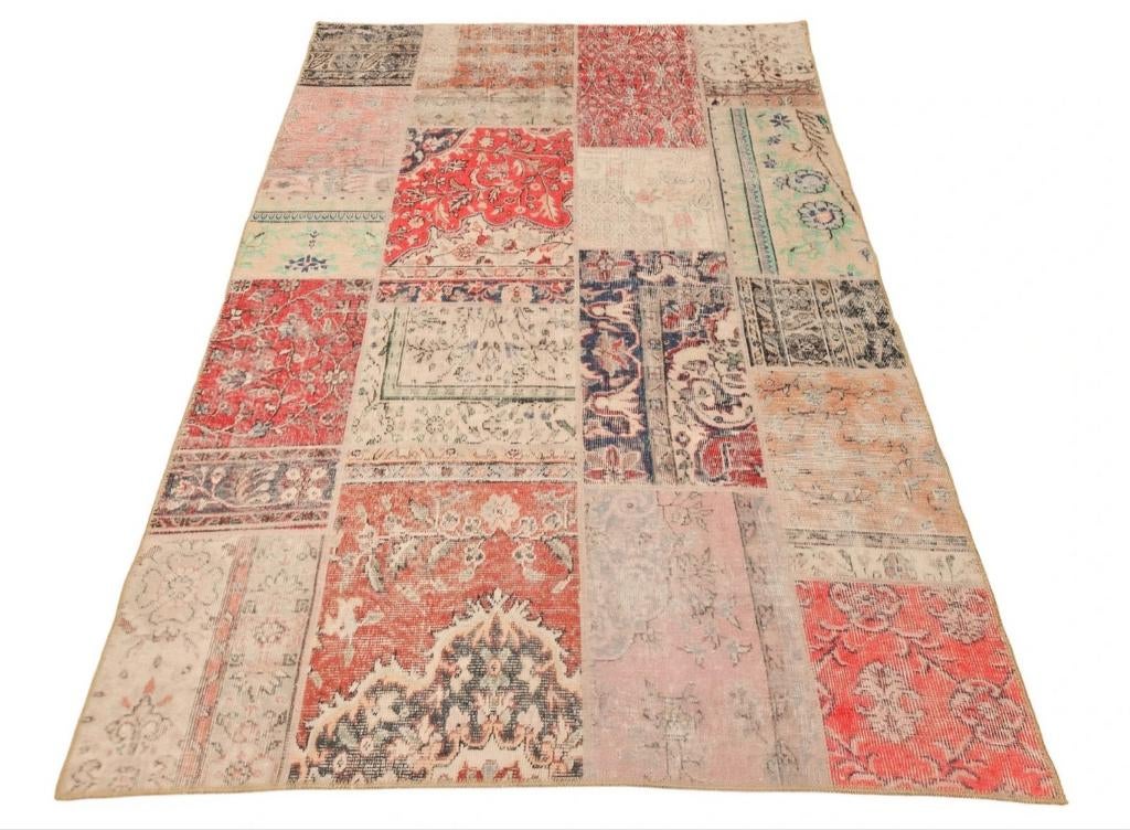 Vintage oosters vloerkleed Patchwork oriental 155x224cm, Crème, 150 tot 200 cm, Onbekend, 200 cm of meer