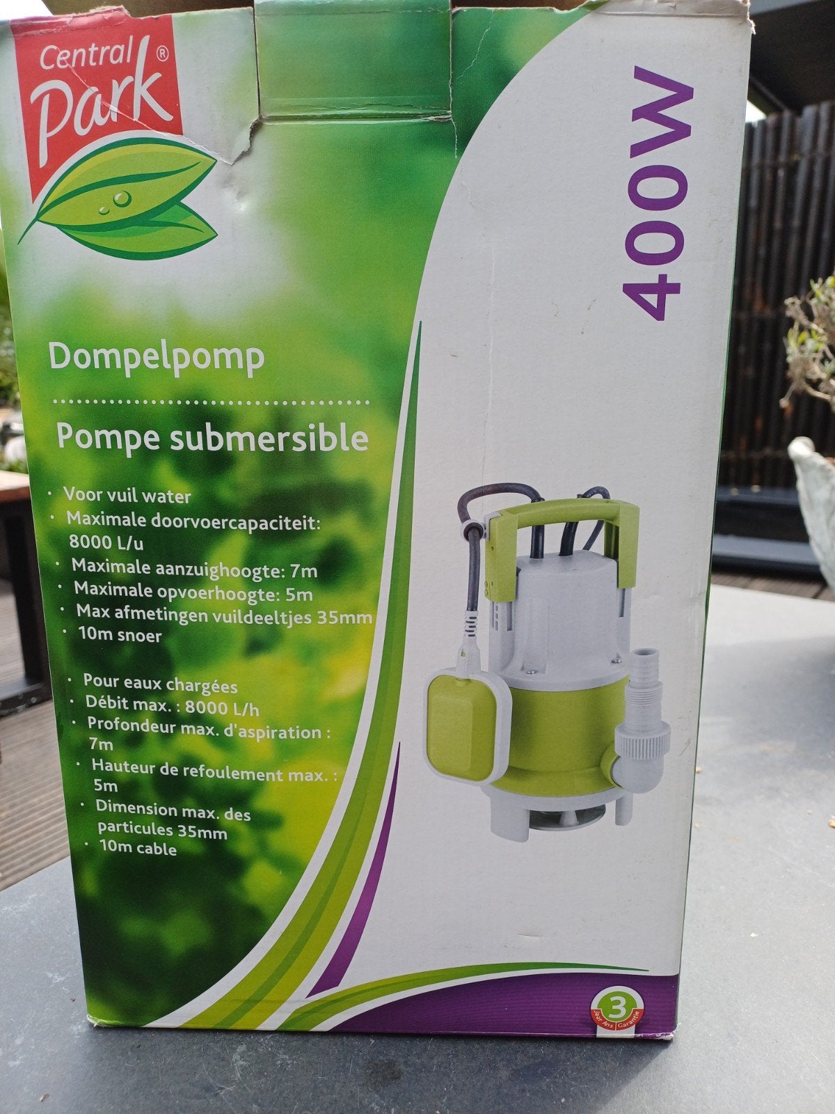 Central Park dompelpomp 400W voor vuil water 8000 L/U, Ophalen, Zo goed als nieuw, Elektrisch, Dompelpomp