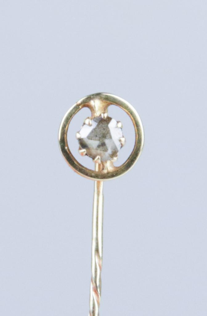 Antiek diamant speld broche 14 K goud ca 1880, Ophalen, Goud, Broche, Met edelsteen