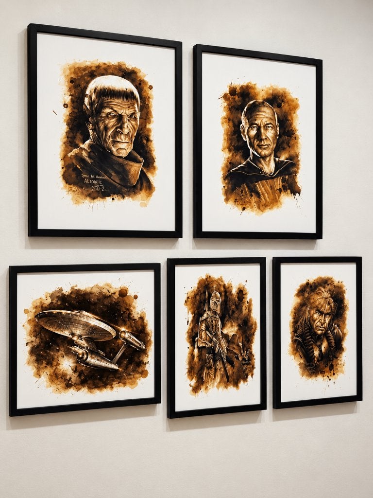 5x Star Trek & Star Wars kunstprints – Juapi Coffee Artist”, Ophalen of Verzenden
