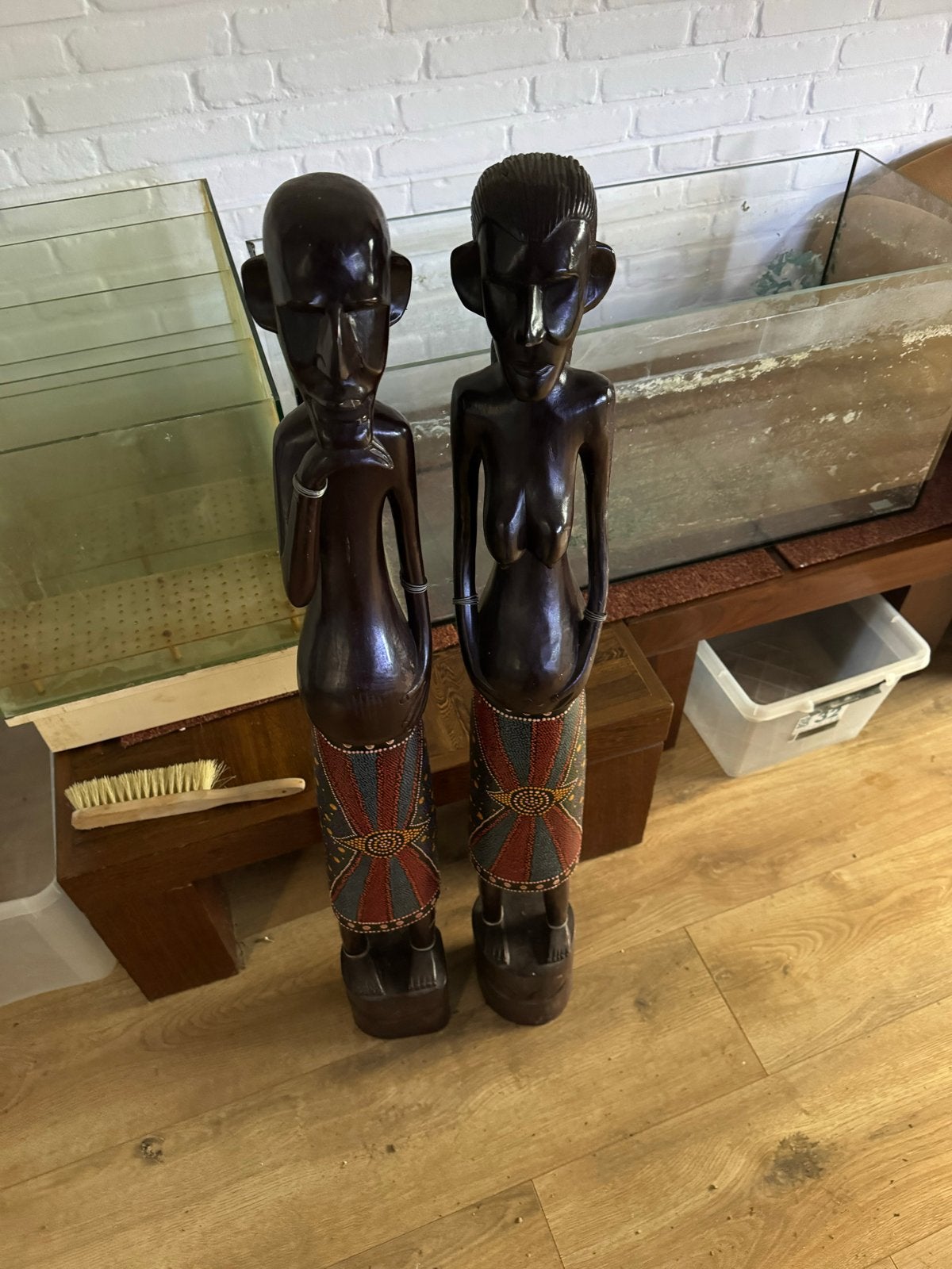 Handgemaakte Houten Beelden - Afrikaanse Stijl, Antiek en Kunst, Groep mensen, Ophalen of Verzenden, Handgemaakt, 1 meter - 2 meter