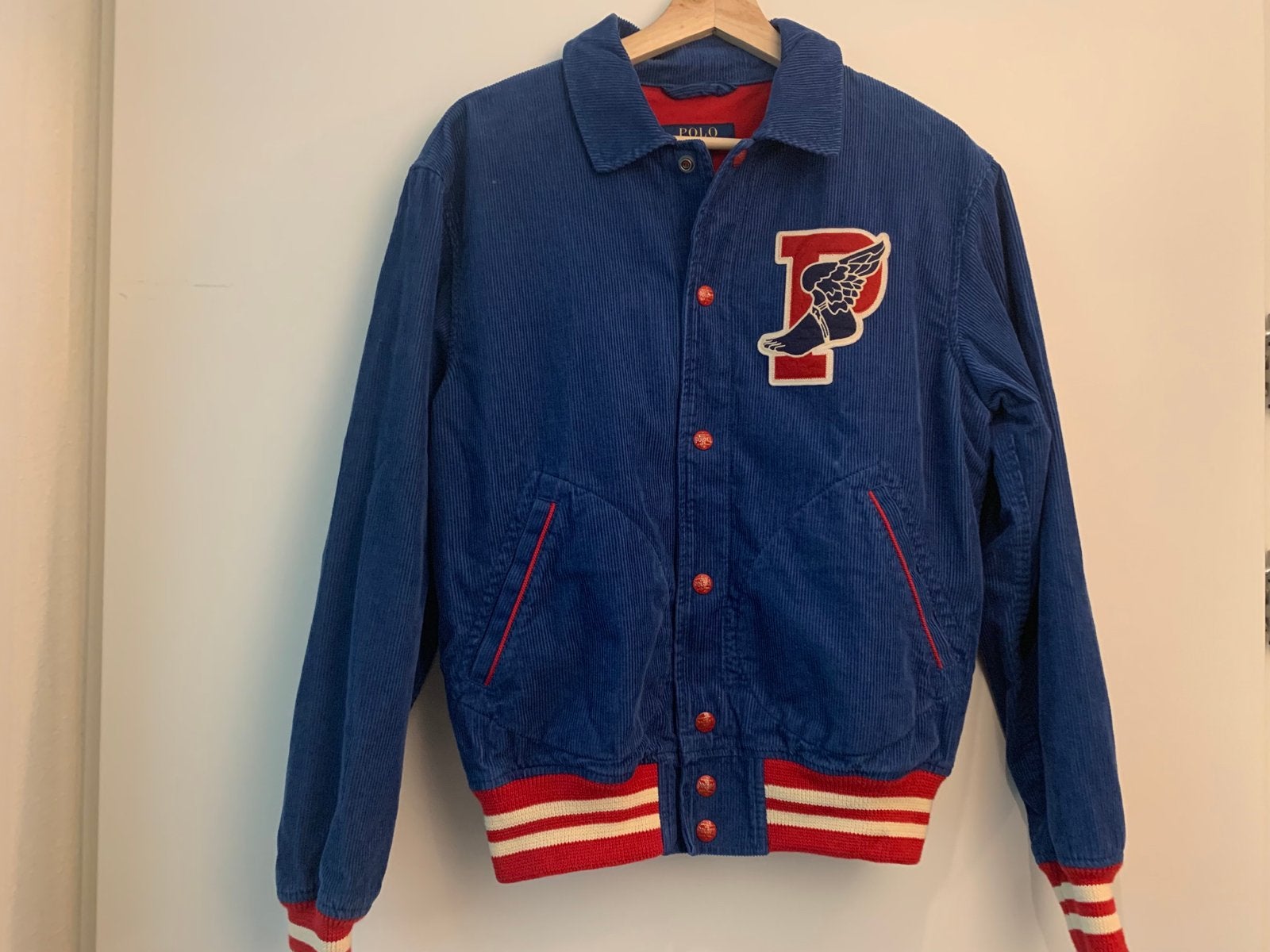 Ralph Lauren Corduroy Pwing Jas - Varsity Jacket XS, Ophalen of Verzenden, Nieuw, Maat 46 (S) of kleiner, Blauw