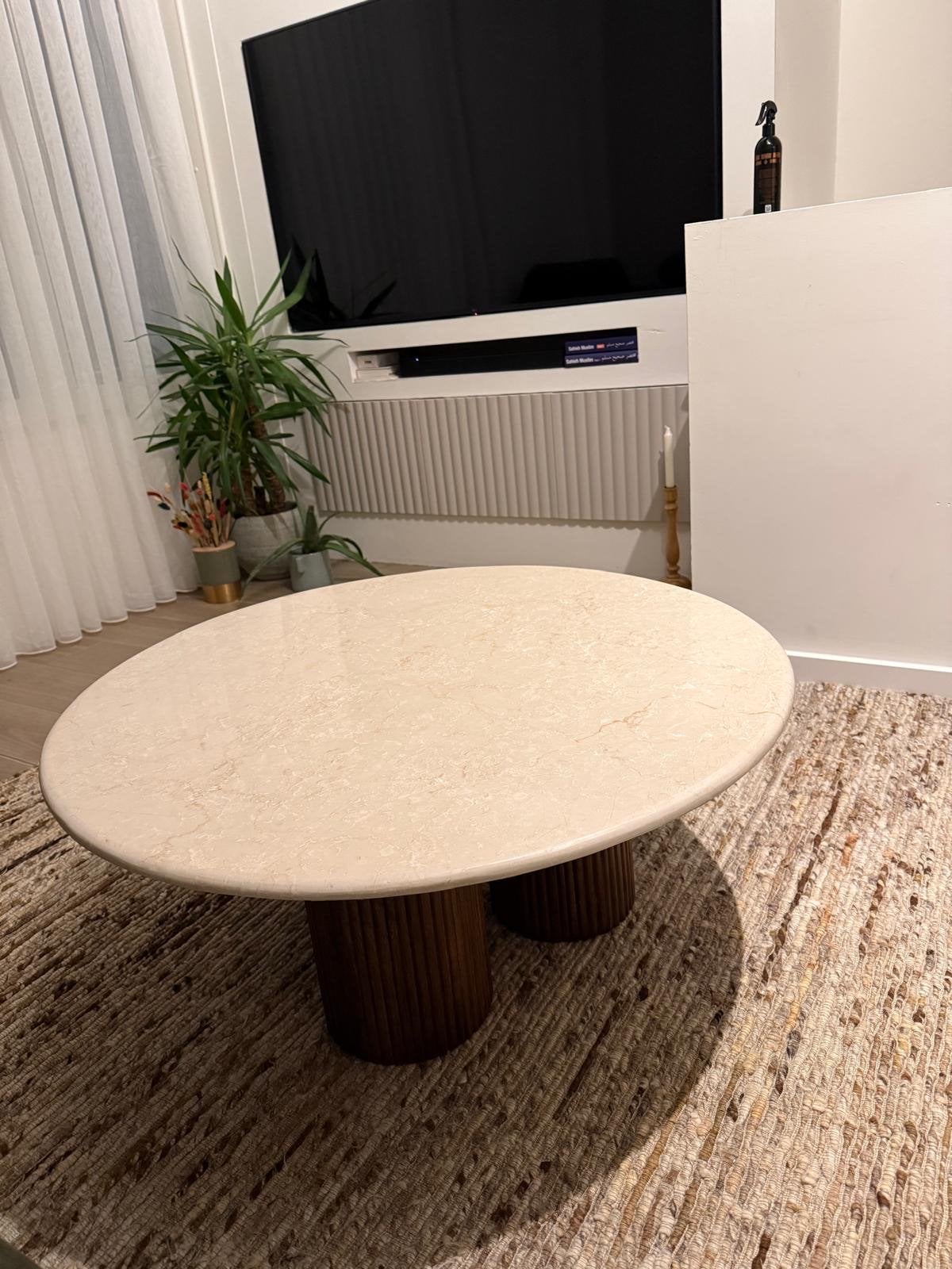 Eleonora Xavi Salontafel - Crème Marmer Look, Overige materialen, 100 tot 150 cm, Zo goed als nieuw, Ovaal