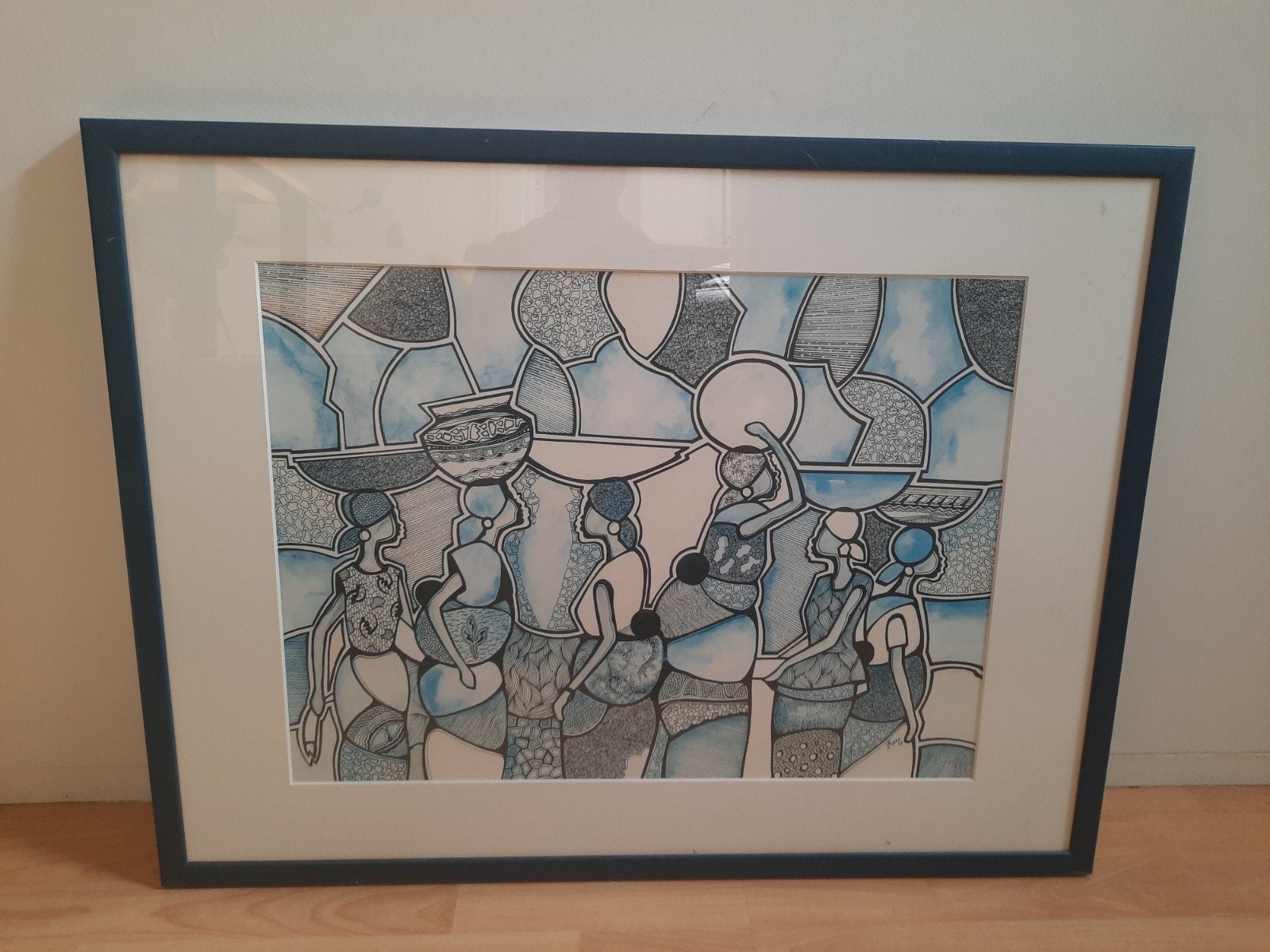 Print in mooie blauwe lijst, Antiek en Kunst, Kunst | Tekeningen en Foto's, Ophalen