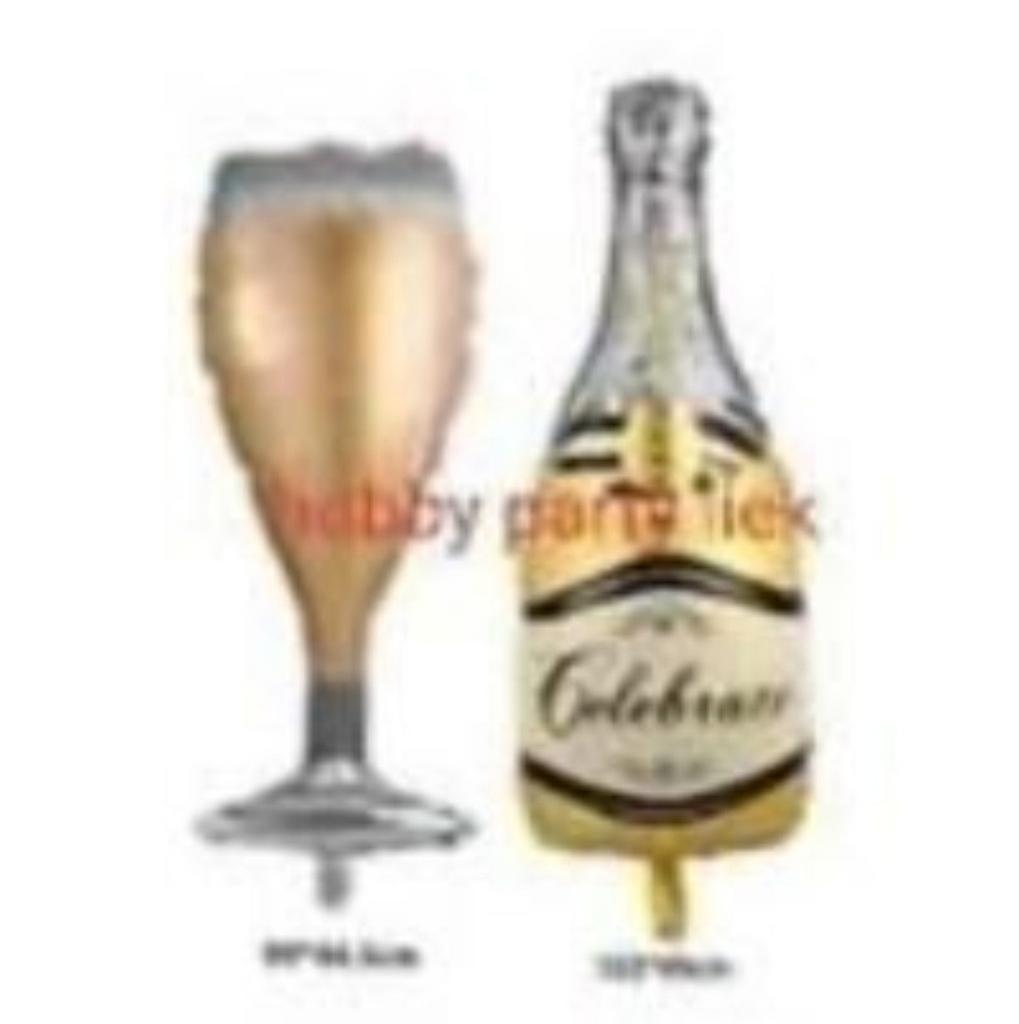 Champagne fles en glas folieballon nr C48, Ophalen of Verzenden, Nieuw, Versiering, Overige