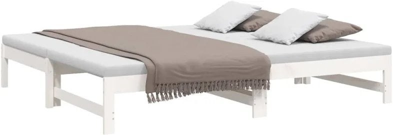 Nieuw: Wit houten uitschuifbed 90x190 cm, Huis en Inrichting, Slaapkamer | Bedden, Ophalen, 90 cm, Eenpersoons, Wit