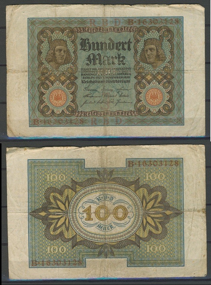 Reichsbanknote 100 Mark 1920 Kreichsbanknote Biljet c-186, Postzegels en Munten, Bankbiljetten | Europa | Niet-Eurobiljetten, Ophalen of Verzenden