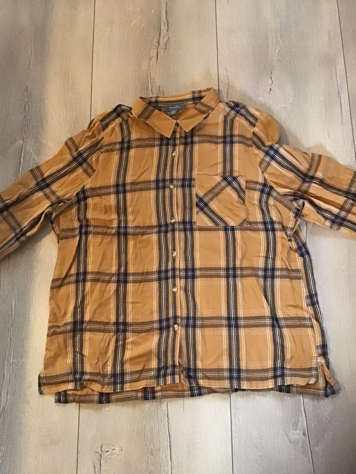 Blouses okergeel/zwart ruit 46, Ophalen of Verzenden, Zo goed als nieuw