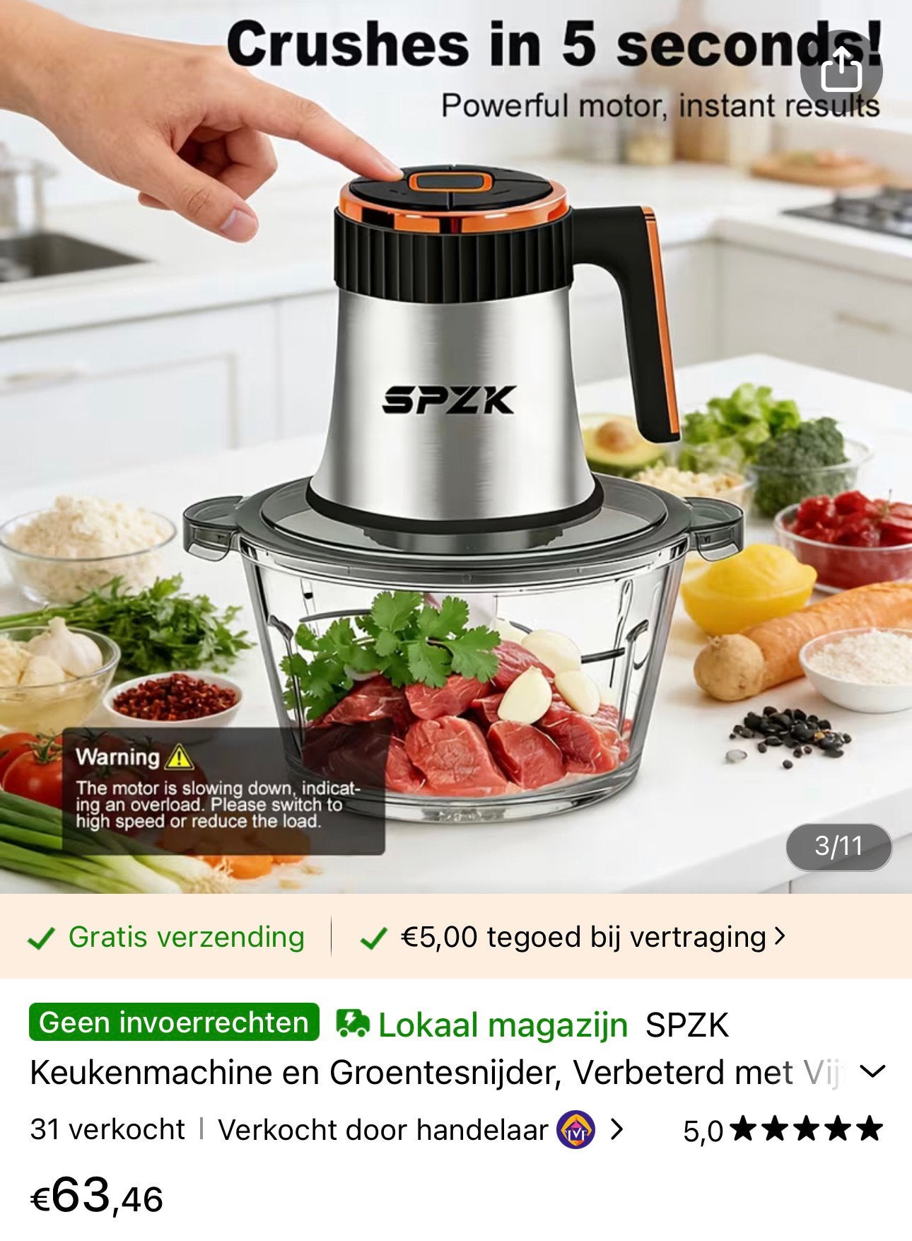 Electric Food Processor, Ophalen of Verzenden, Zo goed als nieuw, 3 snelheden of meer
