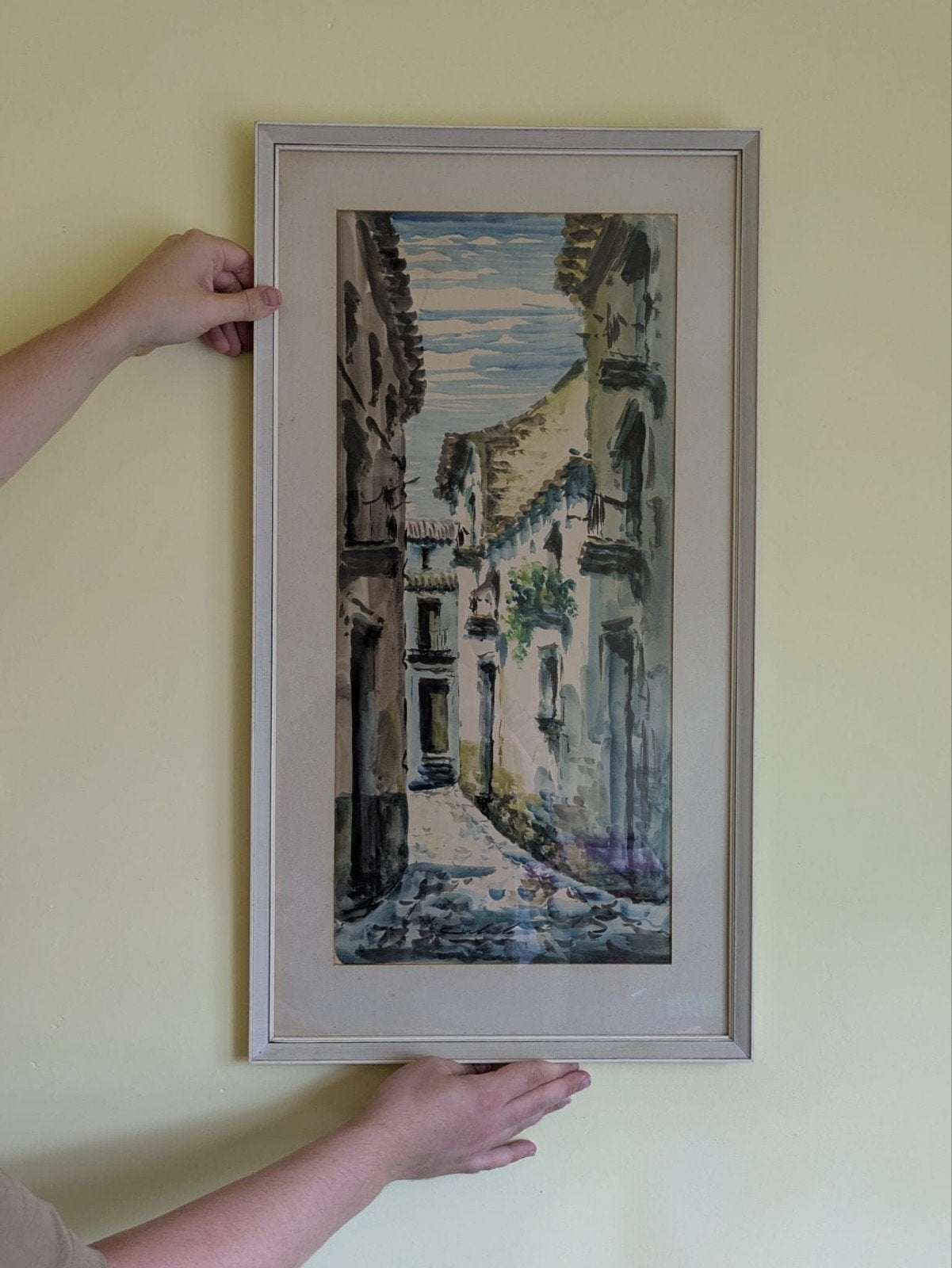 Aquarel van Mediterraans/Zuid-Europees Steegje | Gesigneerd, Ophalen