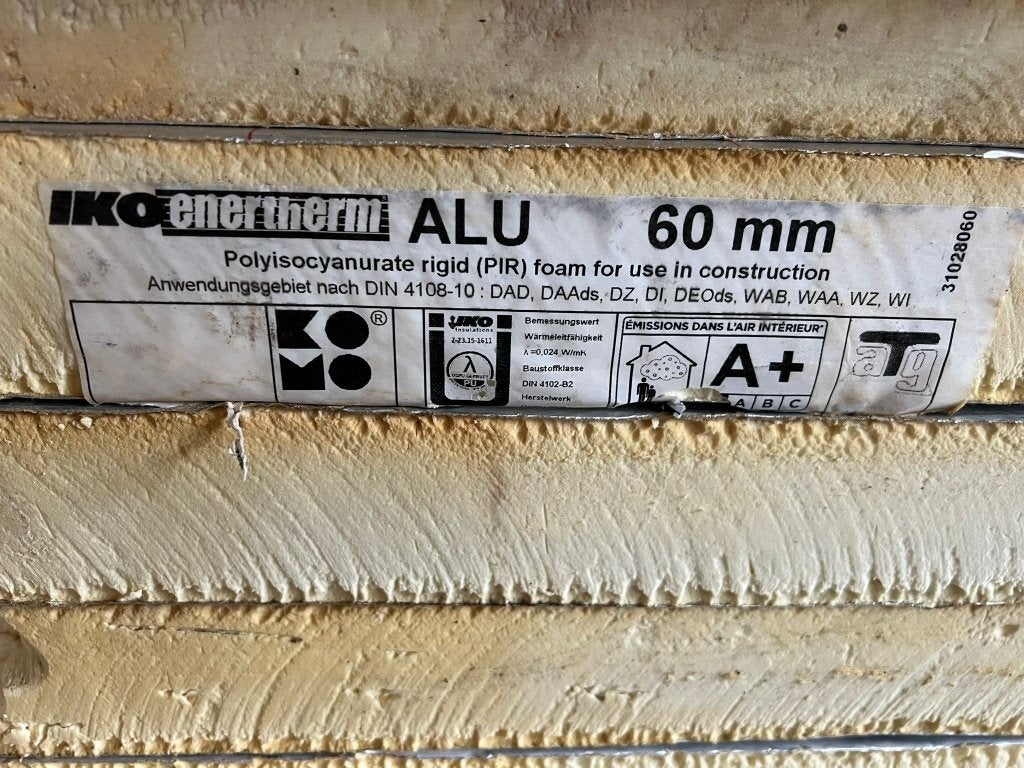 Iko Enertherm PIR 6cm dikke platen afm; 2,4mx1,2mx6cm dik., Ophalen, 4 tot 8 cm, Gebruikt, Vloerisolatie