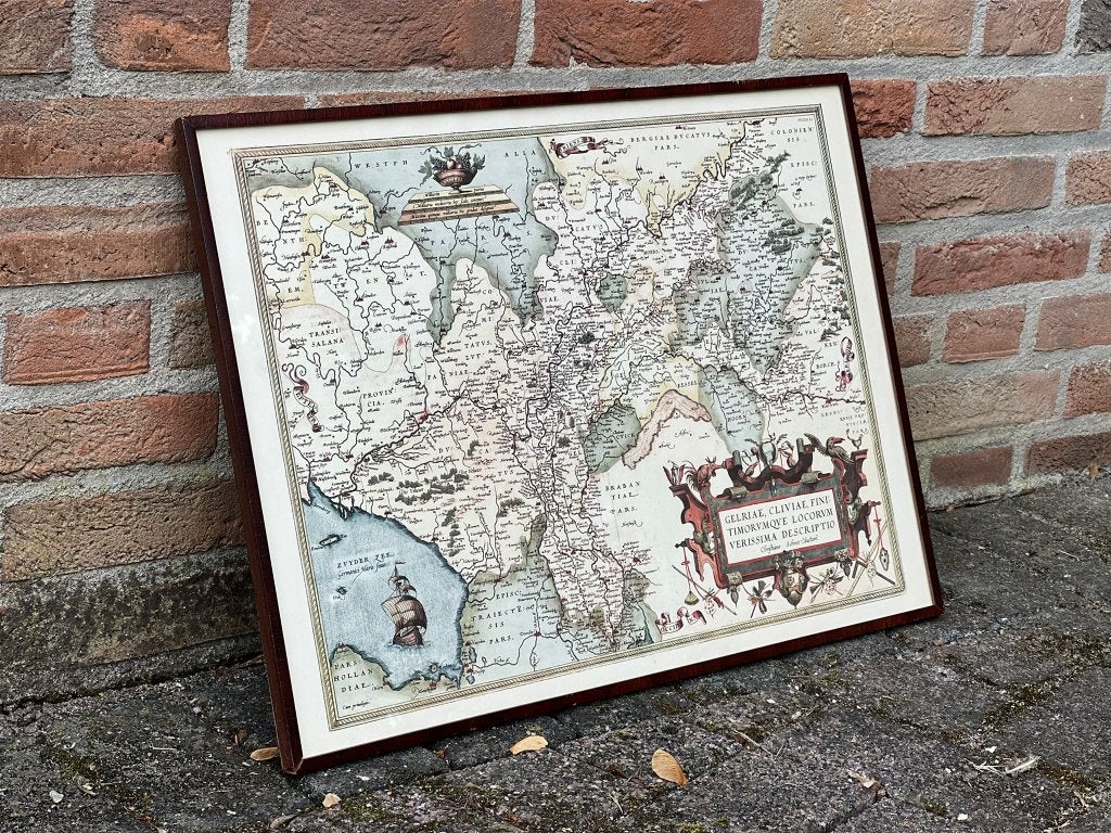 Antieke kaart GelderlandKleef Gelriae, Cliviae – ingelijst, Ophalen, Cartografie, 41 cm, 1600 - 1699