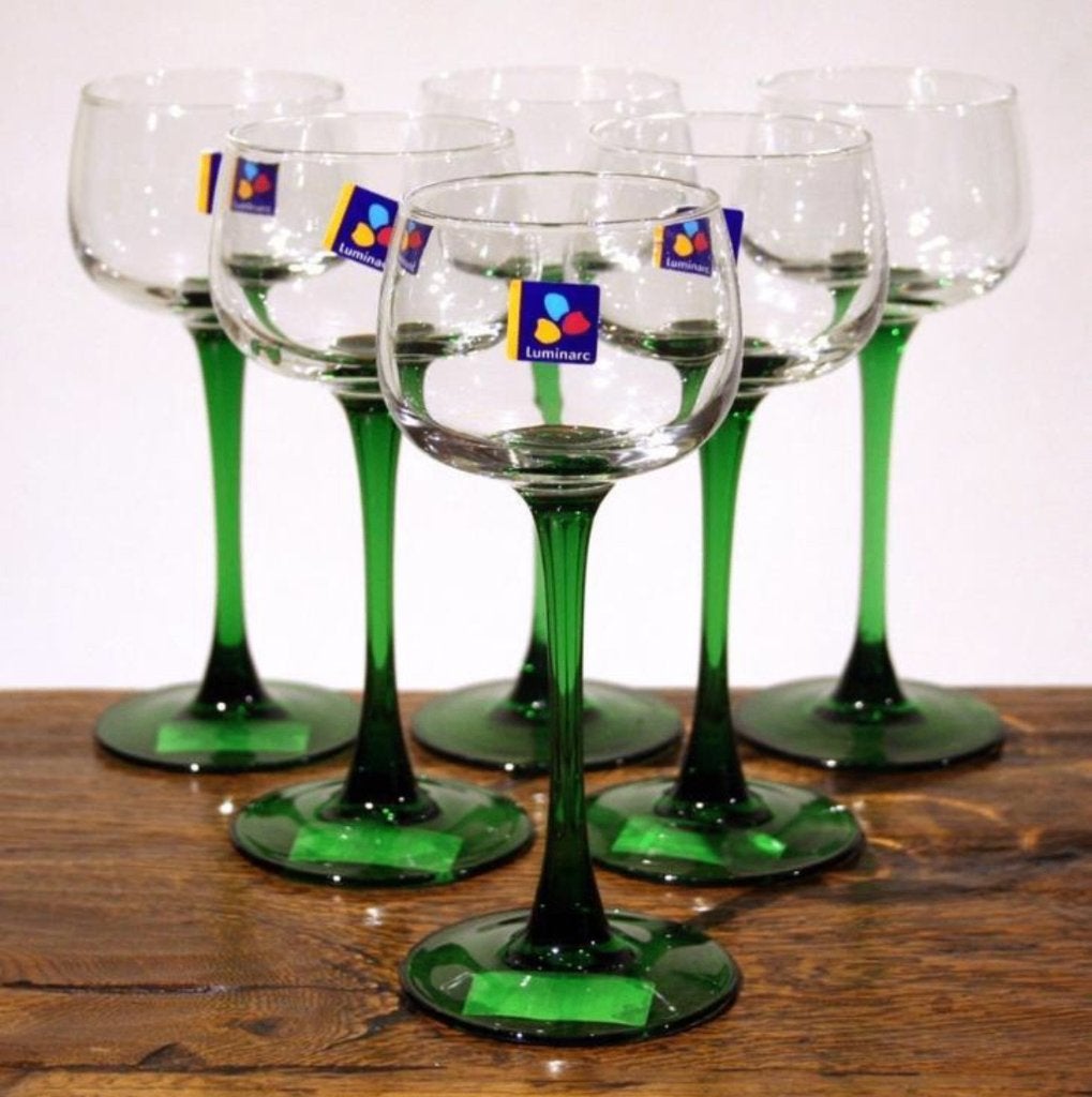 4 Vin du Rhin wijnglazen – Met groen been & voet – Luminarc, Ophalen of Verzenden, Zo goed als nieuw, Overige typen