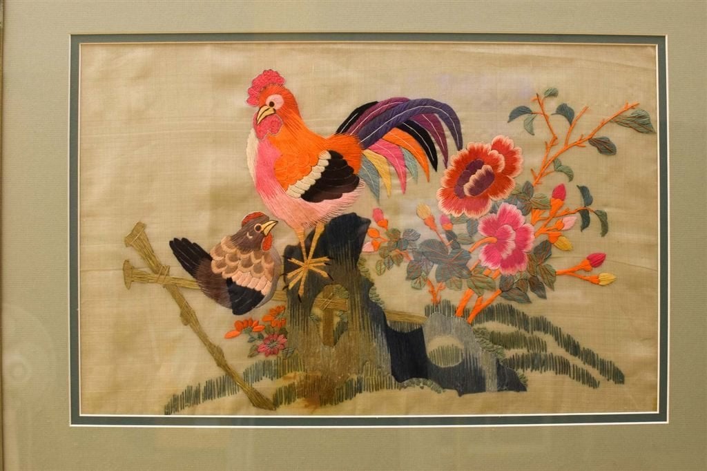 Ingelijste Doek van een haan en kip 47320, Ophalen of Verzenden, Gebruikt, Overige typen
