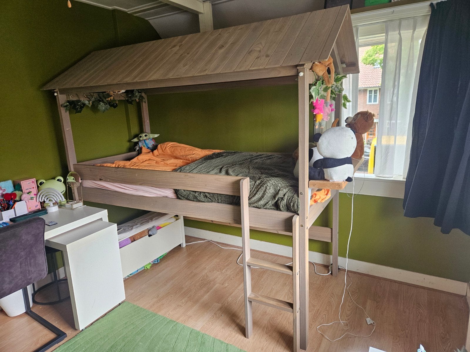 Leuke halfhoogslaper met dakje - perfect voor kinderkamer, Ophalen, Gebruikt, 90 cm, Eenpersoons