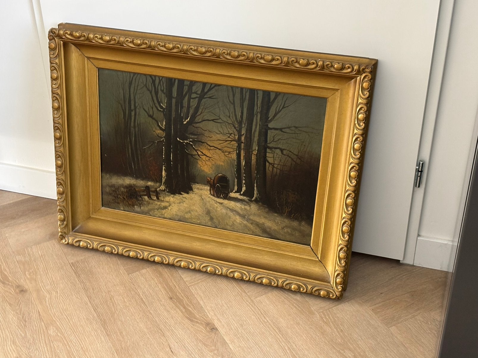 Groot oud schilderij met zware houten lijst, Ophalen