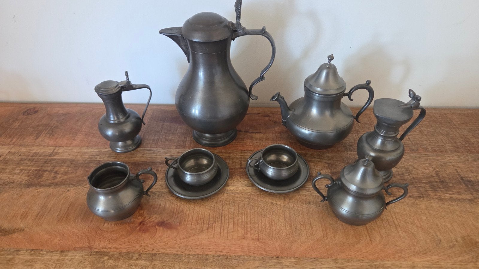 Antiek tinnen theeservies - 8-delig, Ophalen of Verzenden