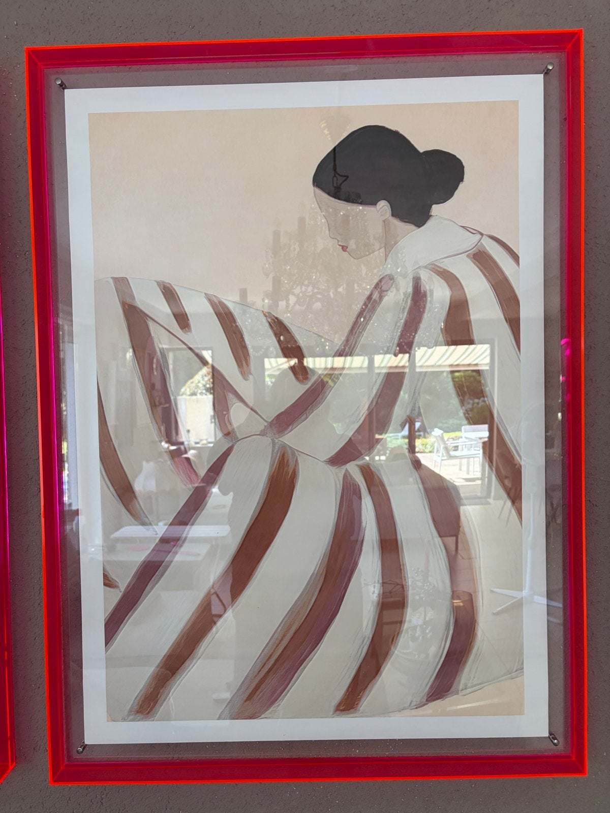 Set van 2 moderne kunstprints in neonroze lijst, Ophalen, Figuren, Kunststof, Achter glas