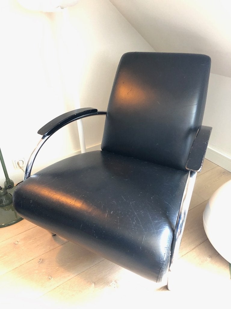 Gelderlander stoel 5470 zwart leer Jan de Bouvrie, Ophalen, Gebruikt, 50 tot 75 cm, Leer