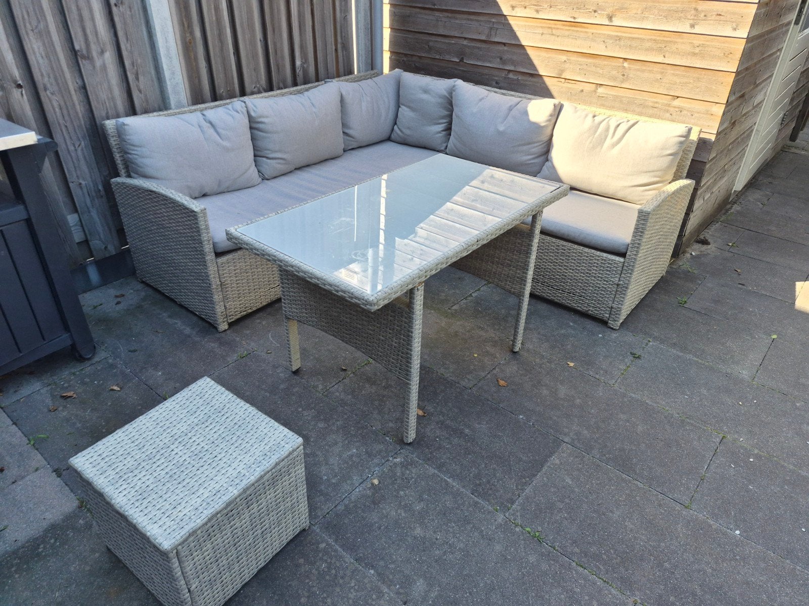 Zo goed als nieuwe loungeset met tafel en hocker, Tuin en Terras, Tuinsets en Loungesets, Ophalen, 4 zitplaatsen, Bank, Zo goed als nieuw