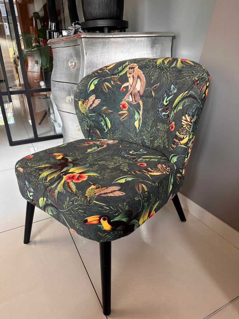 Fauteuil jungle print/ donkergroen., Ophalen, Zo goed als nieuw, 75 tot 100 cm, 50 tot 75 cm