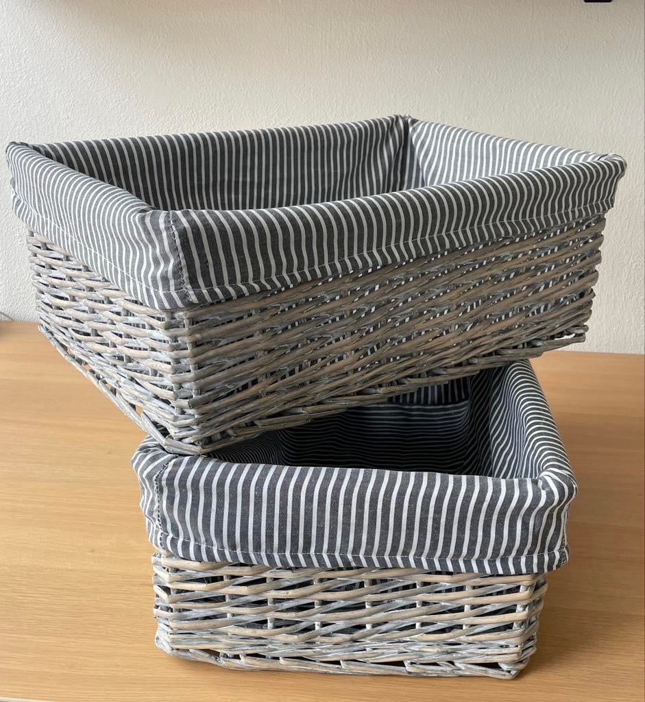 Set van 2 rieten manden met gestreepte voering, Ophalen, Gebruikt, Mand, Riet