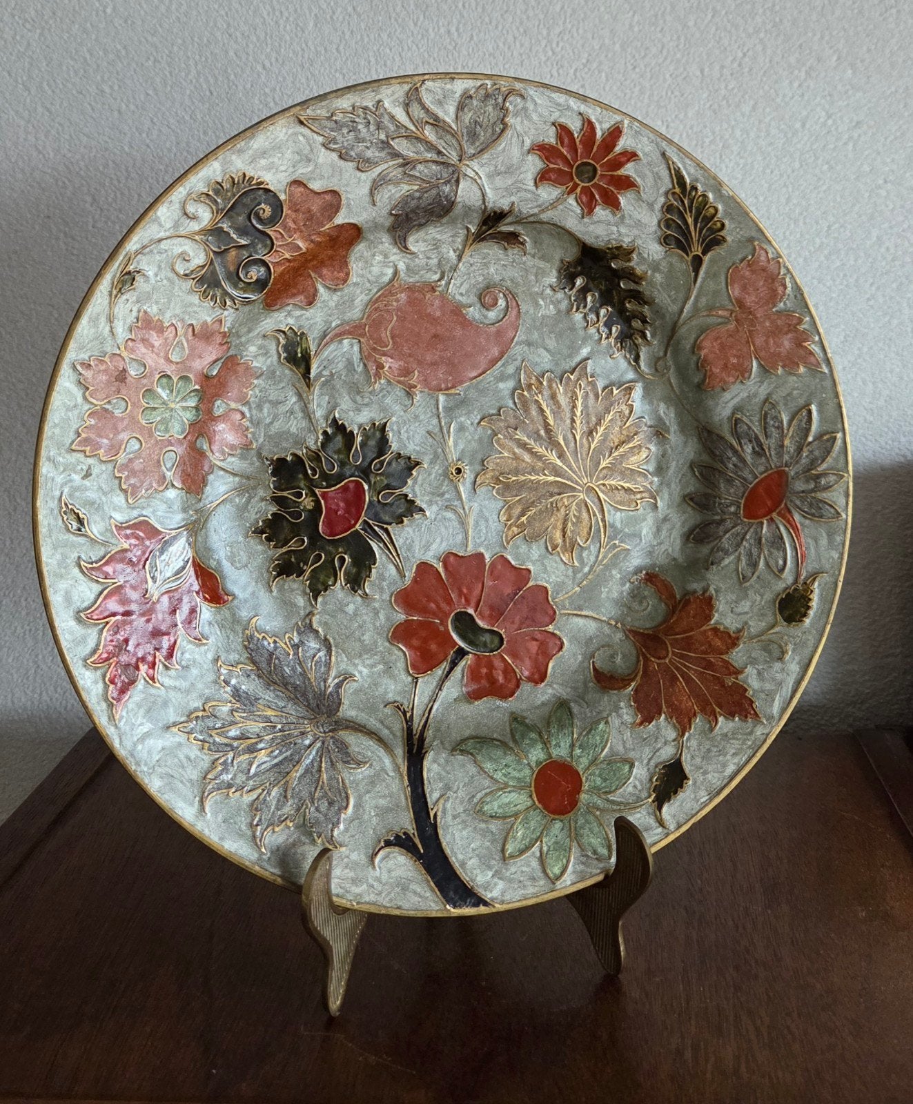 Zwaar vintage messing wandbord met emaille (Champlevé), Ophalen of Verzenden