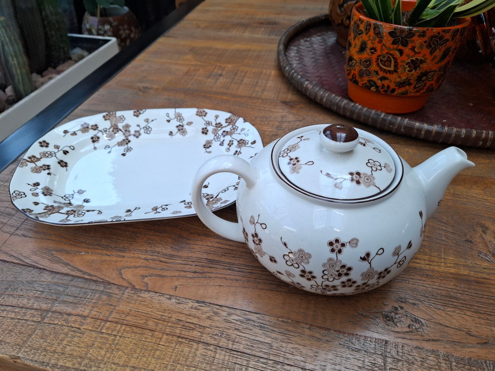 Rörstrand servies Japonica eierdop theepot en schaal, Ophalen of Verzenden