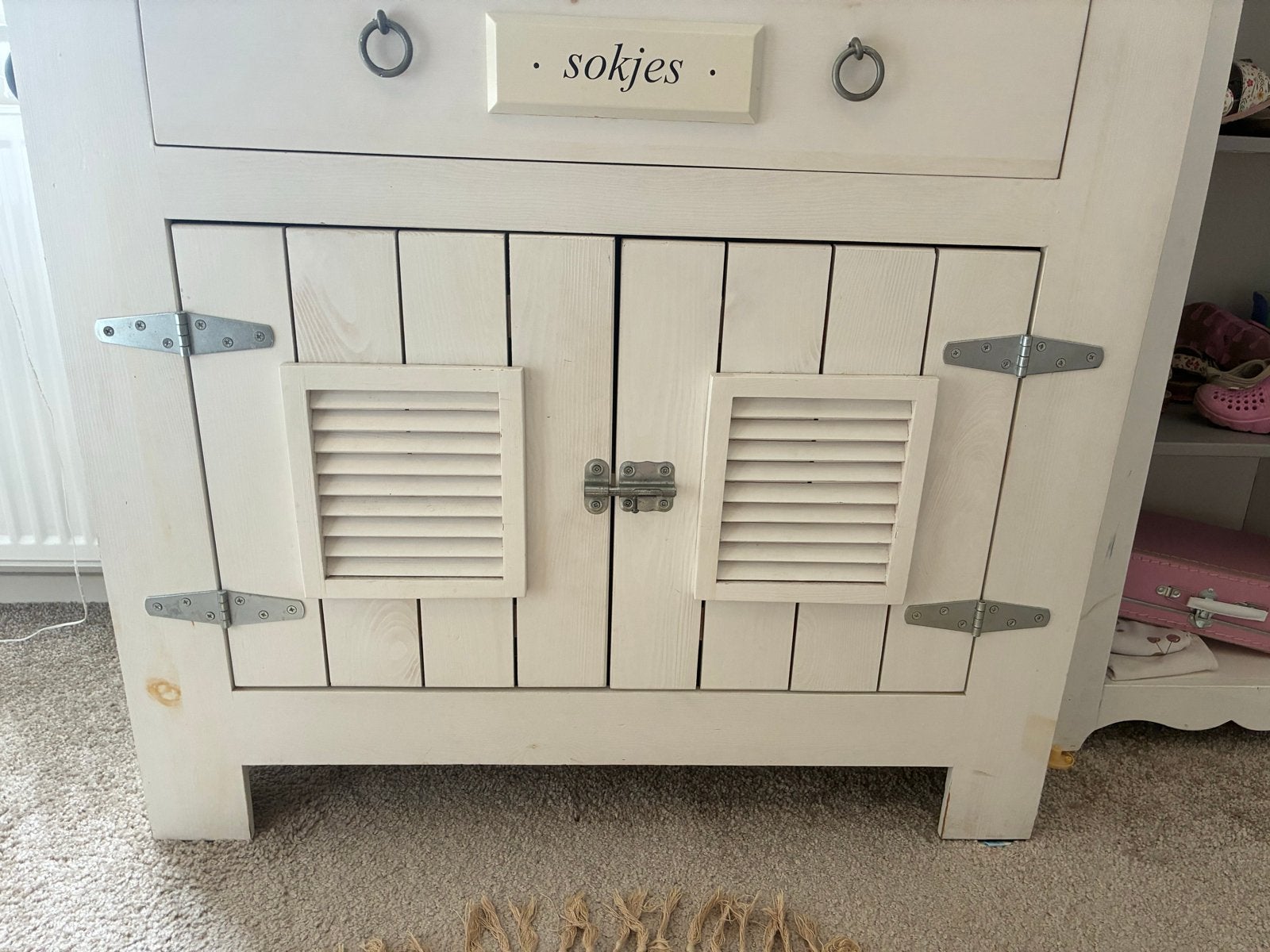 Wit babybedje met commode en kledingkast strandhuisjes stijl, Ophalen, Gebruikt, Minder dan 140 cm, Minder dan 70 cm