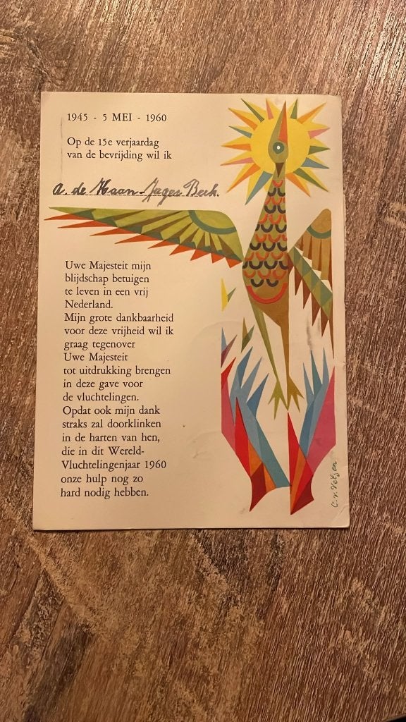Bevrijdingskaart 1960 Koningin Juliana Vluchtelingenhulp, Ophalen of Verzenden, 1940 tot 1960, Gelopen, Zuid-Holland