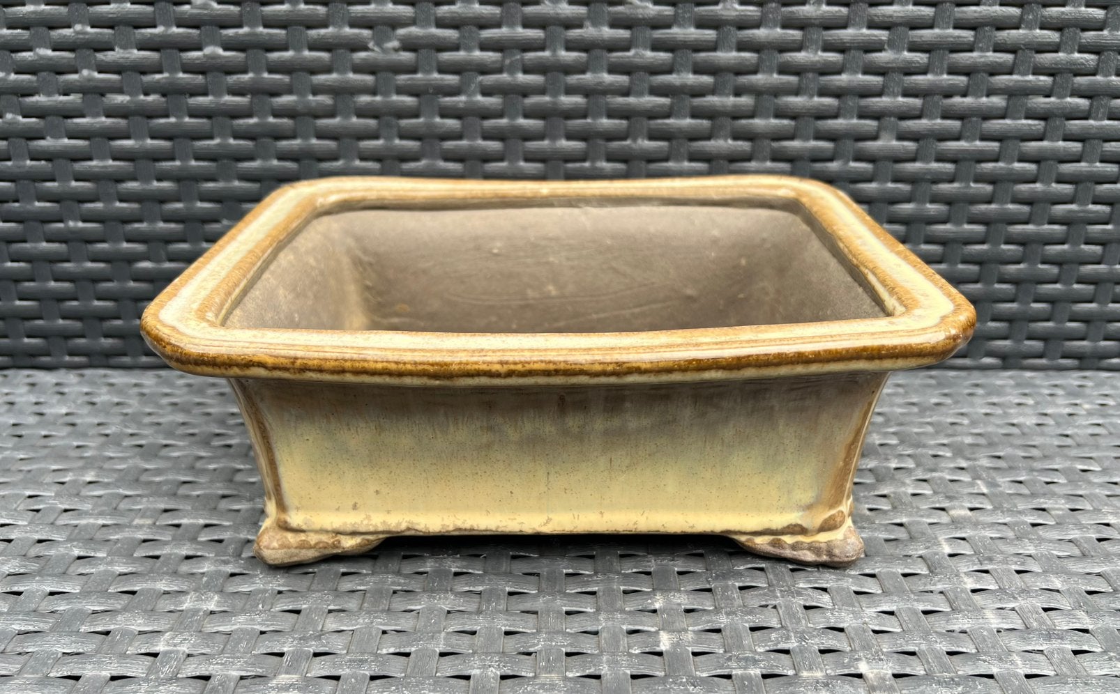 Bonsai schaal crème-bruin geglazuurd aardewerk 23,3x18,3x9, Tuin en Terras, Ophalen of Verzenden, Zo goed als nieuw, Aardewerk