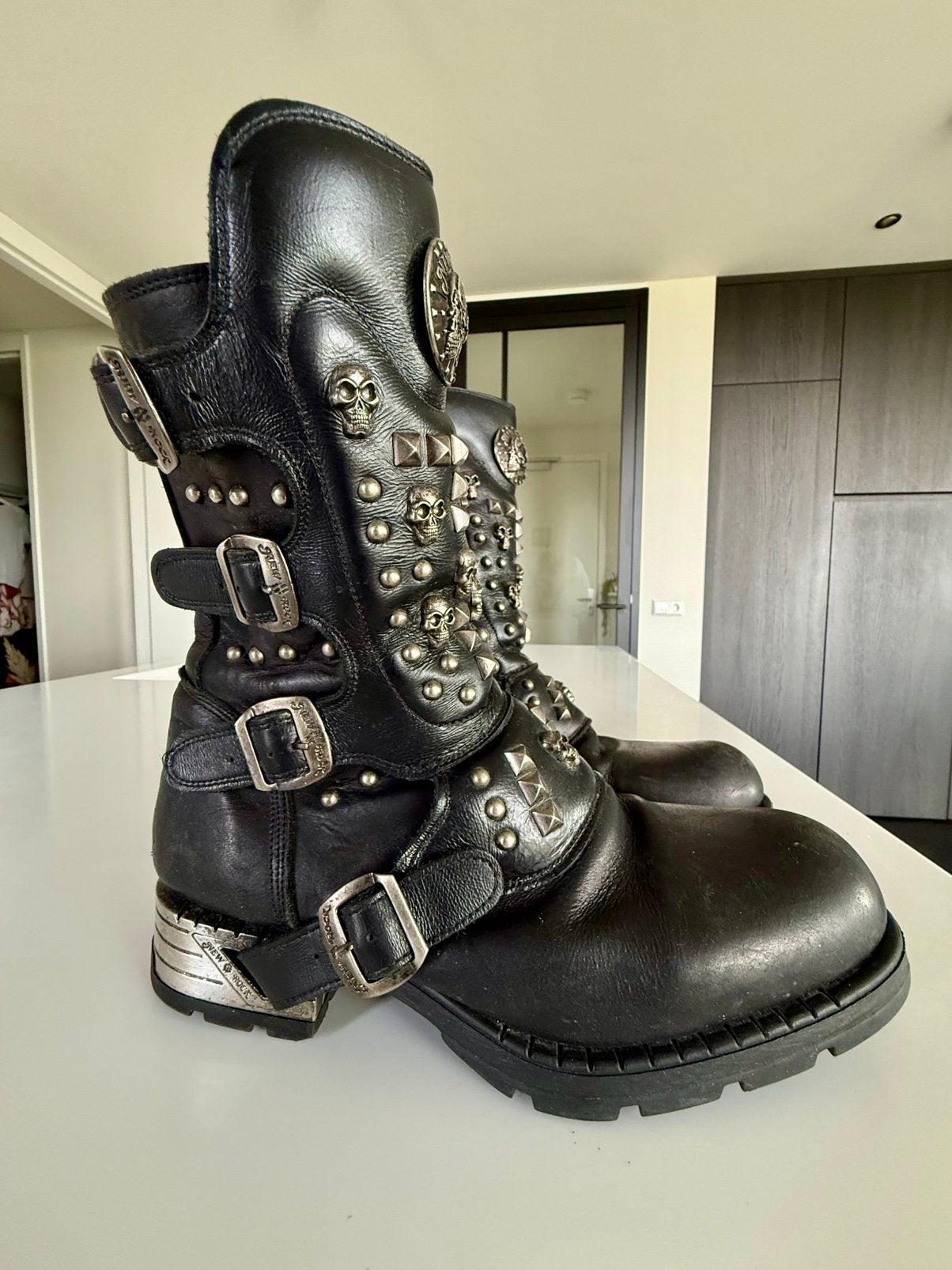 New Rock Metallic Laarzen met Skulls & Studs  – Maat 44, Kleding | Heren, Ophalen, Zwart, Boots