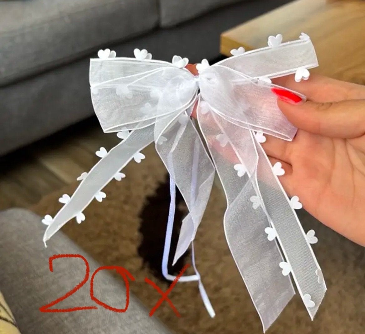 20x Witte Organza Strikken voor Bruiloft Auto Decoratie, Ophalen of Verzenden, Nieuw, Feestartikel, Geboorte of Huwelijk
