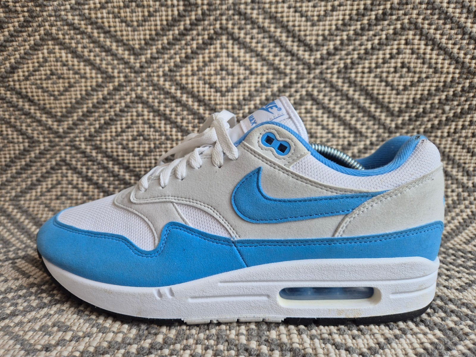 Nike Air Max 1 White University Blue 44, Blauw, Nike, Ophalen of Verzenden, Sneakers of Gympen