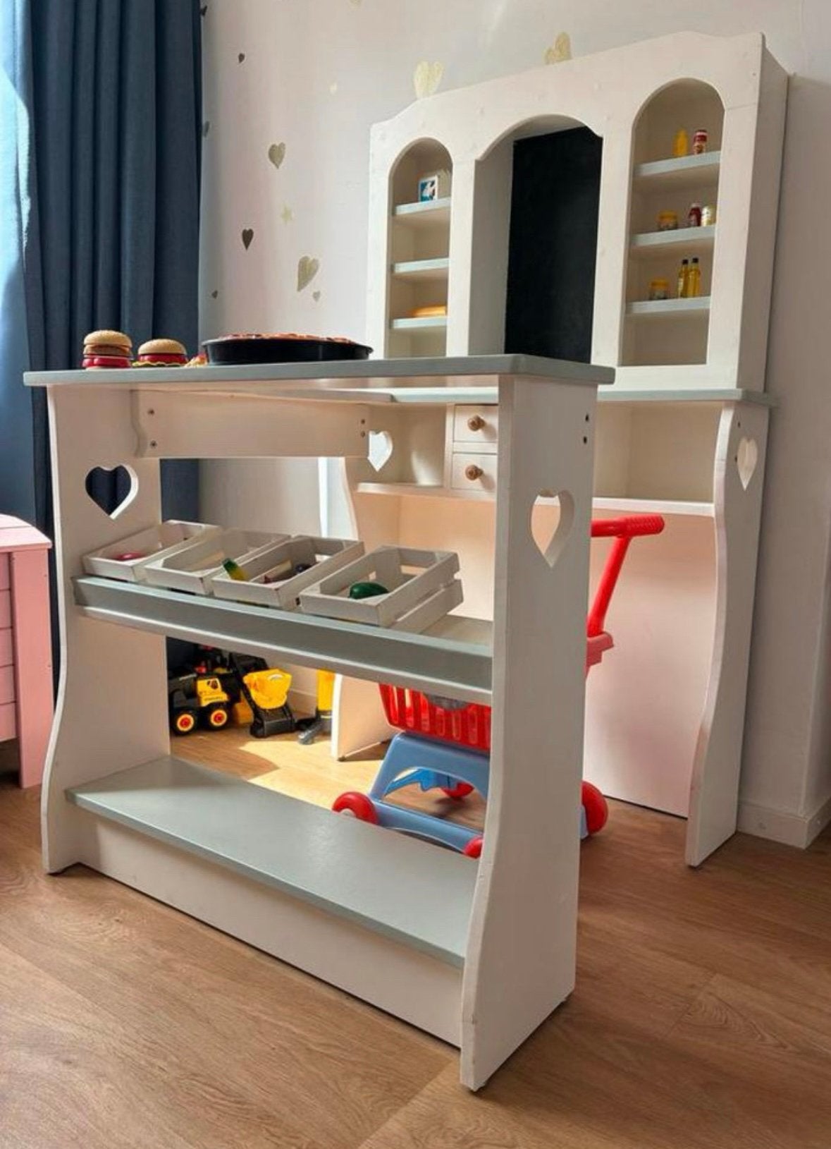 Leuk houten winkeltje incl winkelwagentje en accessoires, Ophalen, Zo goed als nieuw