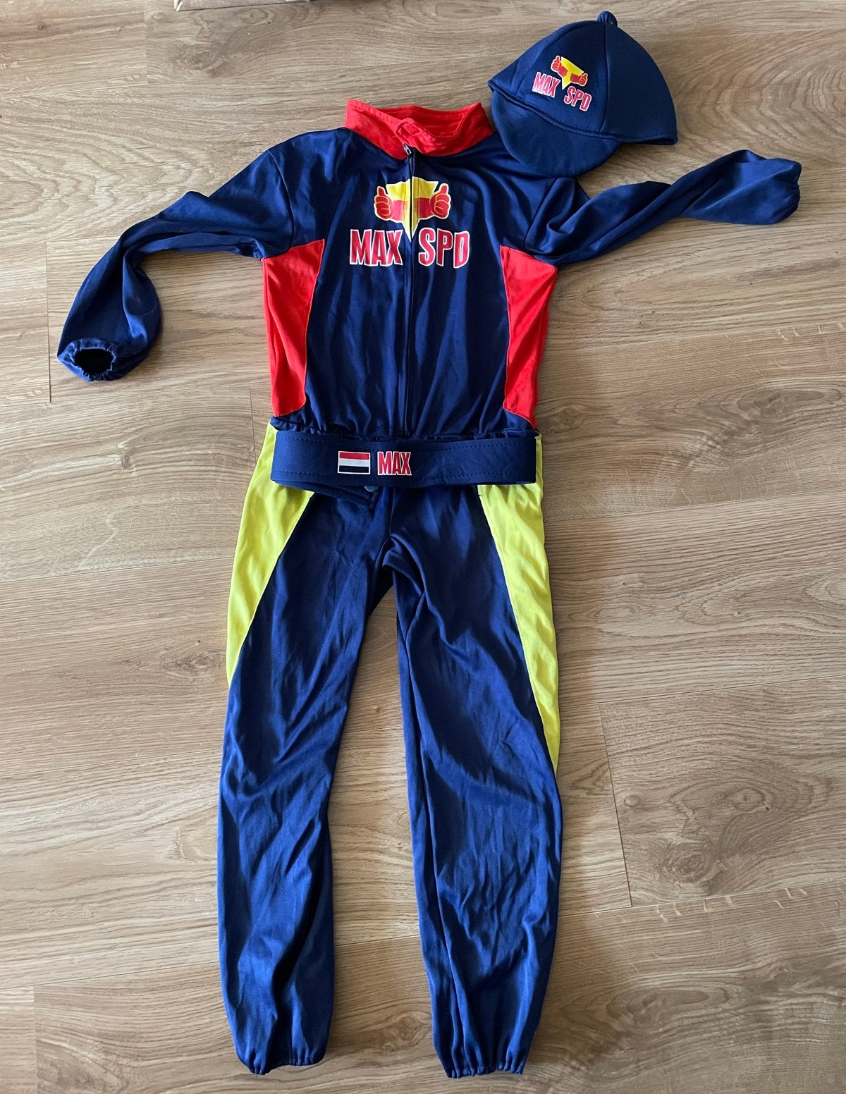 Max Verstappen racepak verkleedpak maat 6-8 jaar, Ophalen of Verzenden, Zo goed als nieuw, 122 t/m 128, Jongen of Meisje