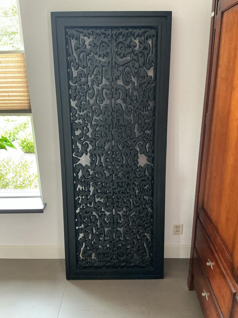 Houten wandpaneel, koloniaal houtsnijwerk, zwart, Huis en Inrichting, Woonaccessoires | Wanddecoraties, Ophalen, Oosters, 183 cm